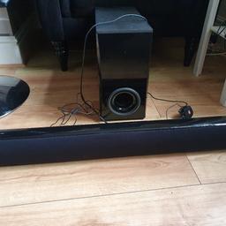 Goodmans 150w soundbar and base speaker. 
Really good condition, as new.
Full working order and pretty loud. 
Comes with remote control, manual and brackets. 
Collect from OL4