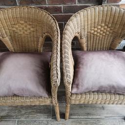 2 intricately-made natural wicker chairs with cushions.

Excellent condition.

Barely used - Can be stacked for easy storage.

Collection only please - Doncaster - 5 mins from Junction 36 of A1