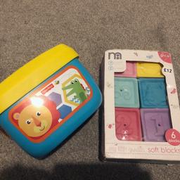 Fisher price shape sorter and Mothercare rubber stacking blocks. 
My daughter played with these from about 4 months old, great for amusing little ones.
Collect from New Malden please.