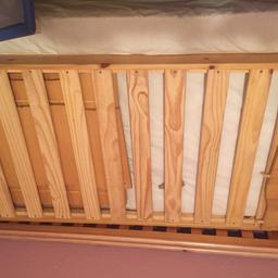 All wood pieces are there for a cot or first bed, but screws are missing. 
No mattress
Pick up Stretford, Manchester.
I cannot deliver