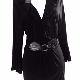 Julien Macdonald Trim Frill Black Dress Size 20 New With Tags