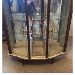 Old used . Display cabinet 1metre tall in total, width 15.5cm going to 30.5cm at widest bay point x