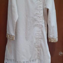 only been worn and washed once..striped beige kurta..embroidered on front with button detail...size12..will fit a medium....collect hx1..can post ..paypal only for postages...postage is£3.10 second class...no time wasters plz