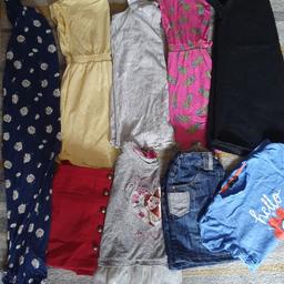 1x red skirt - Next
1x Belle jumper - primark
1x denim skirt - Next
1x flower tshirt - George
1x sunflower playsuit
3x dresses - George & Next
1x black denim dress - Next

collection S9, can post or can deliver local for cost of petrol