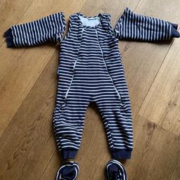 This is a 2.5 tog sleep snuggler for 2-3 year old. Jojo bring them put every year. It has detachable arms and slippers that can be worn on or off. The poppers go all the way down the front so easy for nappy changes. It’s only been used three or four times  so in excellent condition. Happy to post at buyers cost or collect from near Lechlade.