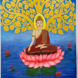 Meditating Buddha painting on 32x 40 inches stretched canvas