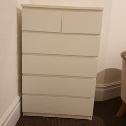 Ikea Malm chest of drawers. 6 drawers. Good condition. White. Approx dimensions in CM. Height 123 x Width 81 x Depth 49.
Cannot delivery. Collection only.