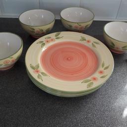 4 large plates + 4 soup Bowls- Yellow, Peach + green. Need the space.