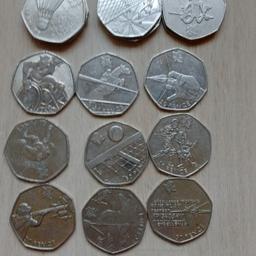 18 Rare Collectable Olympic 50p Coins,

Archery.
2 x Athletics
3 x Badminton
Canoeing
Equestrian
Fencing
Goalball
Rowing
Shooting
Taekwondo
Tennis
3 x Volleyball
Wheelchair Rugby..

E Bay price over £65, yours for £50