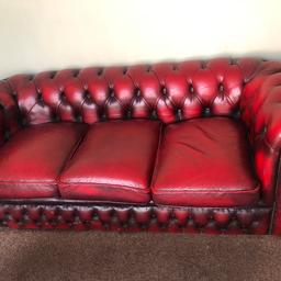 Vintage Oxblood Red Leather 3 seater sofa. In fairly good condition, no major rips, tears or major stressing of leather. 

Some springs in the middle of the sofa have come lose and will need to be fitted back on. I was planning on doing this but don’t have the time - Although when sitting on the sofa you can’t notice the difference. 

Selling as new sofas have arrived.