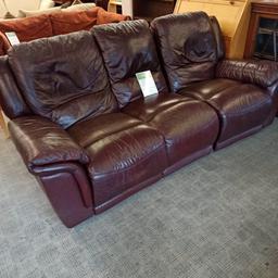 brown leather reclining 3 seater sofa, one of the recliner handles has snapped off but it still functions 215cm wide x 70cm tall. we offer outside delivery to local areas. please inquire as to delivery costs