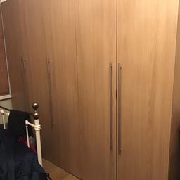 5 door wardrobe with chest of drawers and one bedside cabinet
Height of wardrobe: 210cm
Width of 1 door of the wardrobe: 49.5cm
Width of 5 door full: 247.5cm
Width of chest of drawers: 79.5cm

Very good condition. Like new. Looks like fitted wardrobe
Literally looks brand new, come check it out for yourself

Collection only
£150 is an amazing bargain- may consider serious offer
