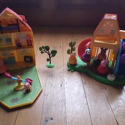 Here I am selling peppa playing with weeble wobble characters and peppa's house and car .