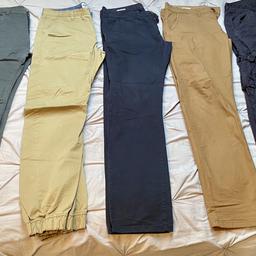 5 pairs of men’s trousers (left to right)
- Grey jeans 36W 32L
- Next stone trousers - 36R
- Jack Jones blue trousers - 36W 32L
- Jack Jones brown trousers - 36W 32L
- Blue combat cotton trousers -36R well worn
From a smoke and pet free home
Collection Sandhills, Leighton Buzzard