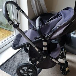 Limited addition, grey leather pushbar bugaboo Cameleon pram/pudhchair. Good condition. Grey footmuff included and navy seat liner (same colour as interior of the buggy). slight discolouration of the hood due to the sun hence the low price. Cost over £1000 when I purchased it all. Also included is a snooze shade.