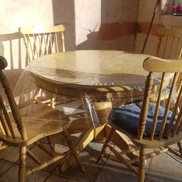 giving away due to kitchen refurbishment. 
some scratches,  but really sturdy, can be painted. dining table is extendable all working.