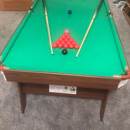 Snooker Table 6 x 3 with folding/Detachable legs.
Includes all accessories and in good condition.