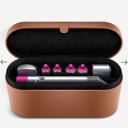 Dyson airwrap tan leather storage box with all attachments including, straightening brush, 2X small curling barrels, 2X large curling barrels & blow dryer. 

Please note the dyson airwrap is not included this is only the box and accessories