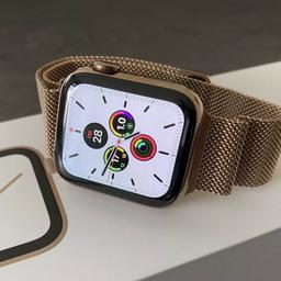Apple Watch Series 5 44 mm Gold Stainless Steel Case With Milanese Loop GPS+Cellular.

Item is Used But in “Excellent” Condition.

Comes Boxed With All Accessories and Additional Original Apple Sand Sports Band (all 3 pieces).

Battery Health at 97%

Thanks