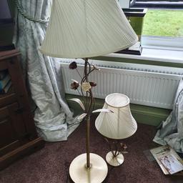 1 tall lamp and one small good condition with metal flowers and leaves cream tops