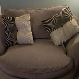 large cuddle chair stainless legs with a nest of 3 pouffes great condition also 2 cushions with matching covers NEED GONE SATURDAY OR SUNDAY MORNING LATEST AS NEW ONE ARRIVING collection s5