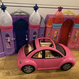 Barbie fold up houses x2 & a car, no dolls, no accessories, sold as seen, good used condition