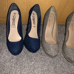 Used Size 4 shoes. Silver shoes in better condition thy the view as I’ve barley worn them. Both for £8.50