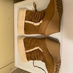 Tan Suede Wedge Boots - Size 8. Brand new.