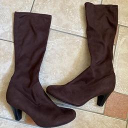 M&S Brown Knee-high Heeled Boots - Size 8. Worn once. Excellent condition.