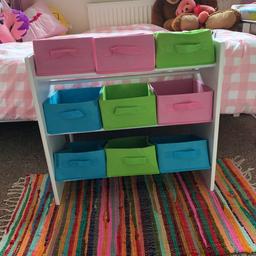 6 boxes organiser 
Blue green and pink. 
Sturdy wooden frame in great condition. 
Boxes are fabric and do have pen marks / wear and tear, but can be cleaned. One does have the insert missing as pictured. Still perfectly useable. 
 Collection only Wednesbury