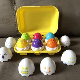 Encourage your little ones to learn and play with these egg-cellent Hide and Squeak Eggs from Tomy

Encourages problem solving
Encourages creativity and hand-to-eye co-ordination
Stimulates senses
Lots of shape sorting fun! Make these cheeky chicks squeak!

Match their silly faces to their shells and their shells to the right holes in the carton. Close the box for easy storage or take them on the go!

Smoke/ pet free home
Collection Crayford or can post at buyers cost
No offers