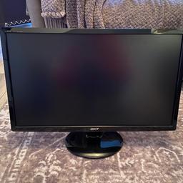 Acer PC led monitor. Has HDMI port, comes with power cable. Bought a new one so no longer needed, fully working. Unsure of size have added tape measure pictures of across the screen (22inch) and diagonal corner to corner (24 inch) collection only CH42 0NS I cannot post or deliver so only offer if you can collect.
