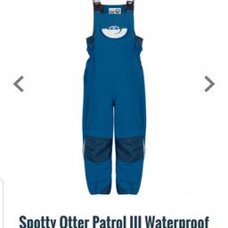 age  3 / 4 years 
water proof  dungarees 
slight  wear on bottom of  left  leg 
from a smoke free home