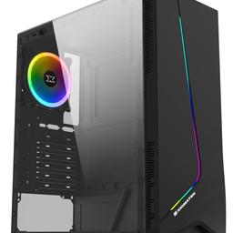 RGB pc case with glass side panel and front stripe and rear RGB fan .this comes boxed as new boxed case only 
 rainbow LED PC case, also come with a left side tempered glass perfect for system build display, fully featured case chassis structure and cable management friendly, it will support ATX, M-ATX motherboard with CPU cooler clearance at 158mm and VGA card max length at 290mm, this is a cool PC case with all the features you will need to build your dream PC.
pick up reddish