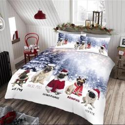 BNWT pug family Christmas bedding set 
Double 
Comes with cover and 2 pillow cases