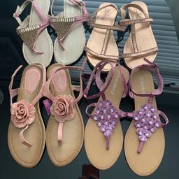 Ladies Sandals 
First photo are size 7 New never worn £3
Second photo size 6 worn but in good condition £2
Third photo size 7 worn but in good condition £2
Forth photo size 7 New with tags £3