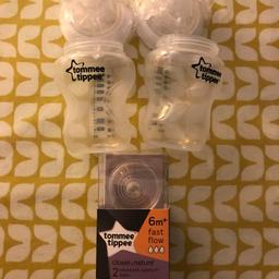 2 x Tommee Tippee Closer to Nature Bundle (comes with newborn teat)
2 x Tommee Tipee teast fast flow +6 months
All brand new and unused