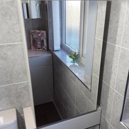 white ikea bathroom cabinet with mirror door which can be left or right hinged, wall mounted with fixings. size - height - 625 mm (26 1/2") width - 400 mm (15 3/4") depth, front to back - 212 mm (8 3/8"). two glass shelves. reasonable condition does have minor forgivable cosmetic marks, i.e  see pics 4 and 5 to see slight marks on mirror, so only asking £14, cash purchase only, buyer to collect. WV4, Lanesfield, Wolverhampton area.