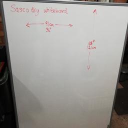 Large sized Sasco double sided dry wipe whiteboard in excellent condition. Aluminium frame with 4 pre-drilled holes for wall mounting. Collection Walsall.