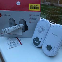 Baby monitor 
Works wirelessly so just plug on and you can hear 
Sound level adjustable 
Only bought in July and used for about a month when we brought our puppy home