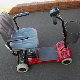 Pro Rider mobility scooter.
Good running order. Good condition.
Solid puncture proof tyres.
Easy to transport.
Basket and charger.
Collection only please