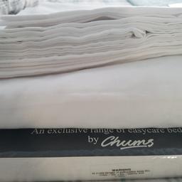 white single sheet set x2. one set was washed and ironed but not used. The other is still in packaging. make is Chums. Includes Fitted Sheet, Flat Sheet and pillowcase. mixed cotton. Happy to post at buyers cost with royal mail 2nd class