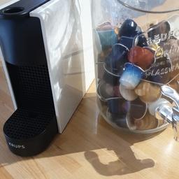 Here i have a used nespresso coffee machine bout 7 months old v good condition in white selling as upgraded to another version comes with about 30 capsules the glass jar is not included ive got this advertised else were as well 