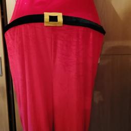 Brand new santa suit with hooped belly hat and beard. One size