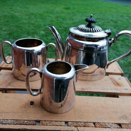 Hallmarked tea ware. Teapot, milk jug and sugar bowl.

Collection from Telford.