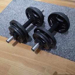Cast iron dumbbell set for sale. Condition is like new. Used only couple times. Weights are 4x 2kg, 8x 1kg discs. 9kg per hand, 18 kg total weight. These sets retail at 33£ an more at shops. Smoke and pet free home. Collection Swinton S64, may deliver if locally