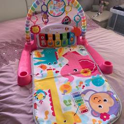 Music and lights. All in working order. The mat can be washed. There are a few pencil marks which can be washed out. My baby has been tugging at the dangling toys as can be seen from pics hence the low price. Otherwise great condition. From immaculately clean home.