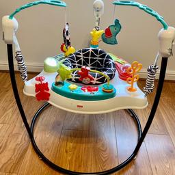 Fisher-Price Animal Wonders Jumperoo

Excellent condition
Hardly used
£90 in Argos

Freestanding infant jumper with a seat that spins for 360 degrees of play.

Music, lights, and sounds reward and encourage your baby's every bounce.

Easily adjusts to 3 different heights as your baby grows (max. Height 81 cm).

Activities include a light-up chameleon, lion slider, froggy teether, beaded giraffe, 2 take-along toys, and more.

Machine-washable seat pad; 