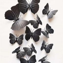 Farfalle decorative d'arredamento in PVC, 12 pezzi di tre diverse grandezze, con piccola calamita + biadesivo. Nuove