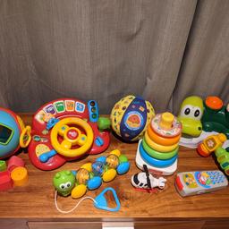 Lots of baby/toddler toys, all loved by my son, Vtech, Fisher Price, etc. In excellent condition. Most play music and are interactive. Extra balls for the caterpillar with the hammer (hammer lights up and plays music & makes “hammer” sounds). Some toys might need batteries as my son stopped playing with them a few months ago. Small helicopter is not included, sorry. But I’m happy to throw in a large fire truck instead.

Contact free collection in Battersea Exchange / Battersea Park